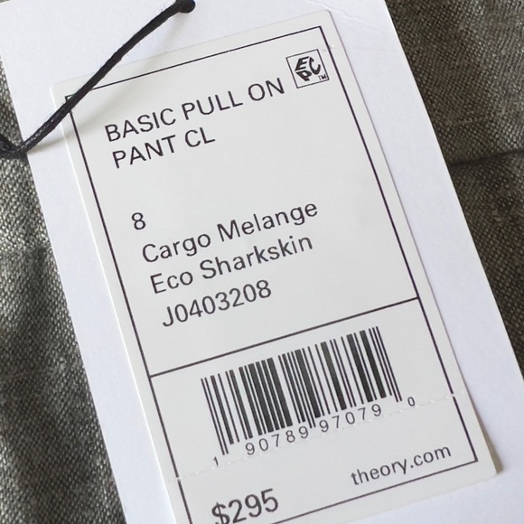 NWT $295 THEORY Pull-On Pants, Cargo Melange Eco Sharkskin Linen Blend Size 8 - Picture 8 of 9